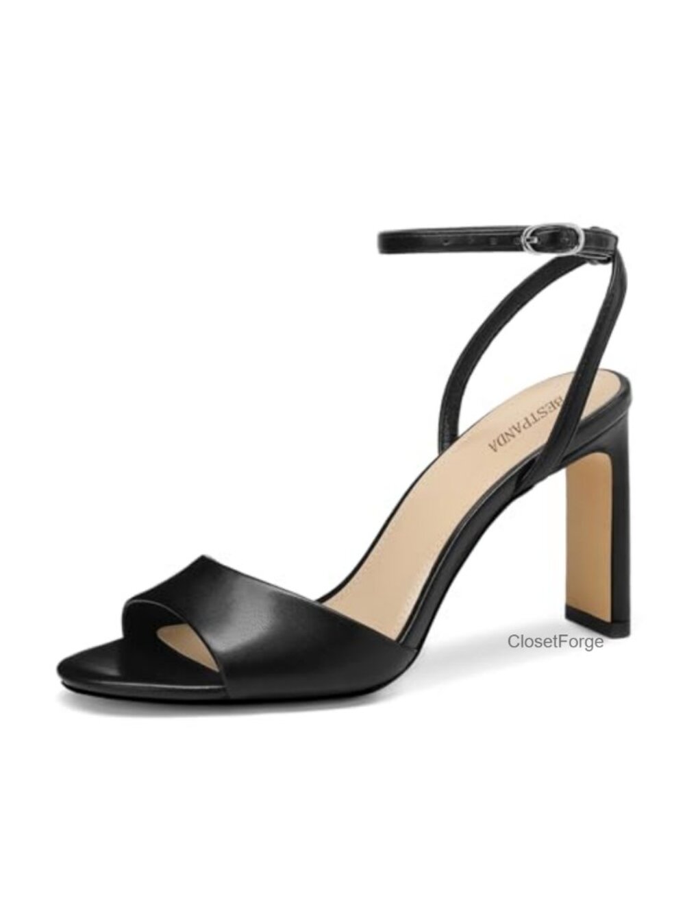 Women's Open Toe Ankle Strap Block Heel Sandals Faux Leather
